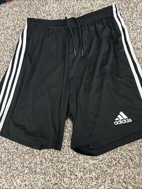 adidas Black Athletic Shorts with White Side Stripes